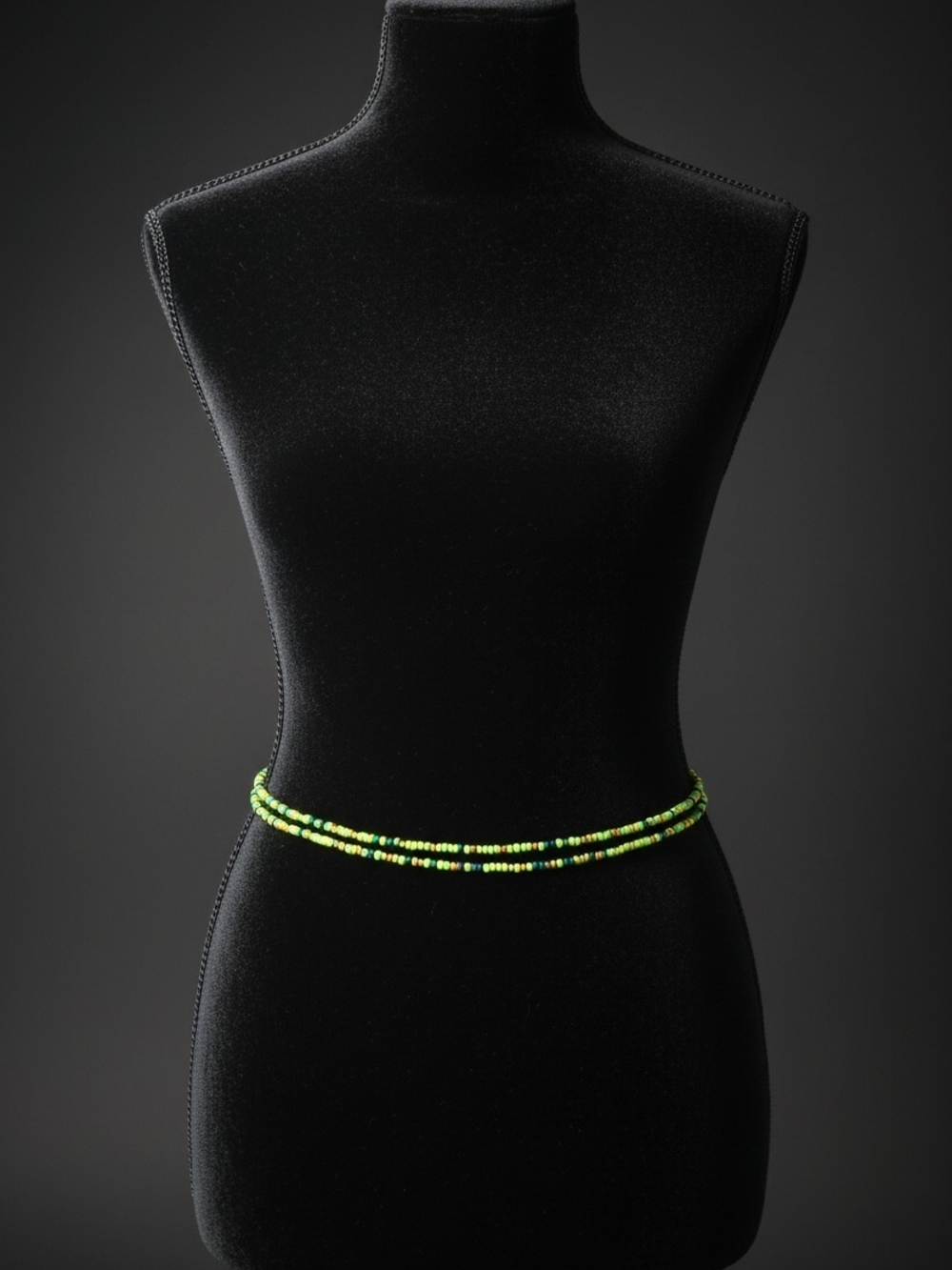 Double-Strand Lime Green Beaded Waist Chain Belt